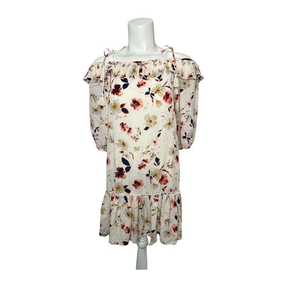 En Crème Floral Cold Shoulder Drop Waist Ruffle Shift Dress Sz Medium NEW‎